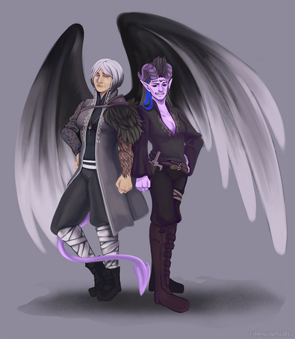 (Commission) Tiefling and Aasimari Siblings